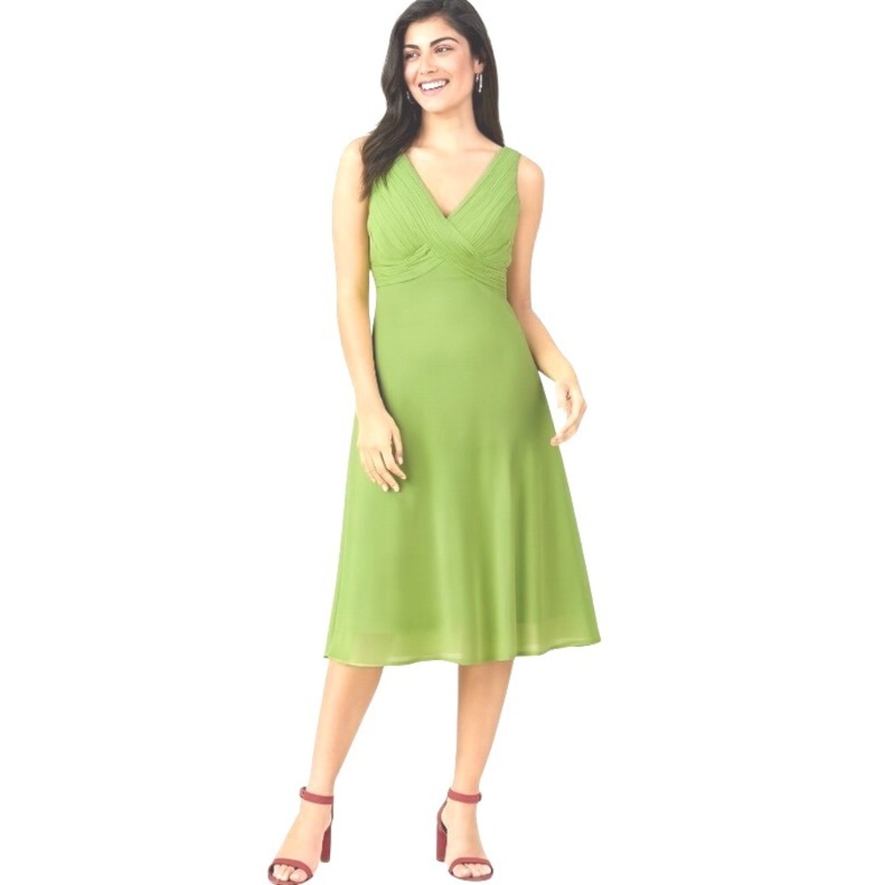 Worthington Women's Midi Dress Pleated Bodice Sleeveless‎ Green Size 10